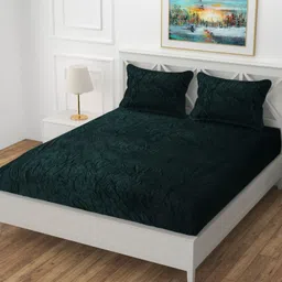 aarna traders Velvet King Fitted (Elastic) 360 TC Solid Bedsheet image 3