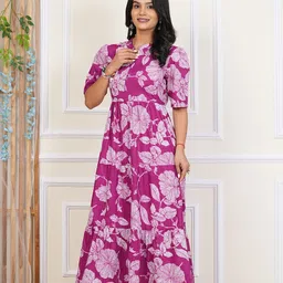 priyagani garments Printed Pure Cotton Stitched Flared/A-line Gown image 3