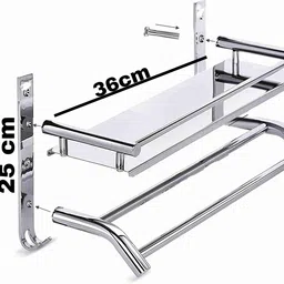 xtarx Multipurpose Stainless Steel Bathroom Wall Mounted Storage Shelf/Rack/ 2 IN1 Stainless Steel Wall Shelf image 2