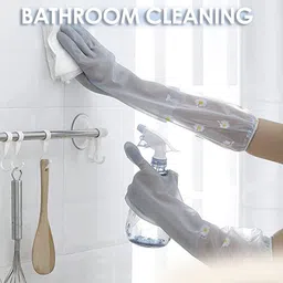 meejeek Reusable Dishwashing Kitchen Cleaning Hand Gloves Non-Slip Long Elbow Length Wet and Dry Glove image 3