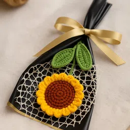 clapjoy Handmade Crochet Sunflower – Yellow Wool Flower with Black Gift Wrap Yellow Sunflower Artificial Flower image 2