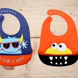 the little lookers Silicone Feeding Bib with Adjustable Strap, Waterproof, Easy to wash, Stain Proof | BPA Free/Soft Material Bibs with Tray/Food Catcher (Navy Blue & Orange', Pack of 2)-picture-26