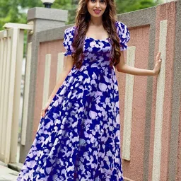 iethniya Printed Georgette Stitched Flared/A-line Gown image 2