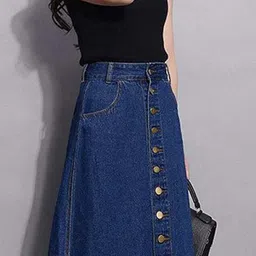 ts fashion Women Solid A-line Dark Blue Skirt-picture-21