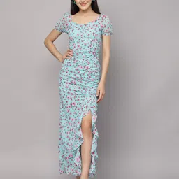 Women A-line Light Blue, Pink, Green Maxi/Full Length Dress-image-47
