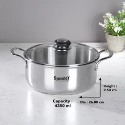 sumeet CookSmart TriPly Steel-Aluminum-Steel Casserole With Glass Lid-26Cm,Silver Cook and Serve Casserole-picture-16
