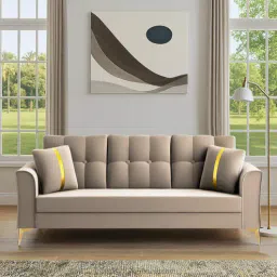 mintwud from pepperfry Kaede Velvet 3 Seater Sofa In Beige Colour-picture-11