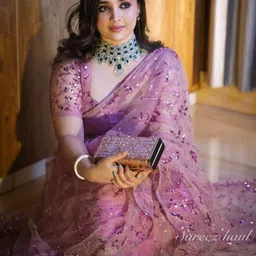 krishnacollection9 Embroidered, Embellished, Floral Print, Self Design Bollywood Net Saree-picture-10