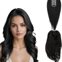getvock 2 Clip Matt hair Topper, piece/ Extensions (Black Color) Hair Extension image 1