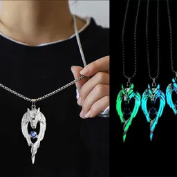 riingzinee Wolf Glow in the Dark Pendant for Men and Women, Glowing/Radium Wolf Locket Silver Stainless Steel Pendant image 3