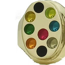 r g mart Ashtadhatu 9 Stone Jadit Brass Gold Plated Ring image 2