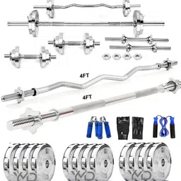 ymd 15 kg Steel Plates (2.5Kgx6Pc) 4FT Curl & 4FT Straight 25mm Star Rods Home Gym Combo image 1