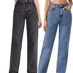 Women Regular High Rise Blue, Black Jeans-image-29