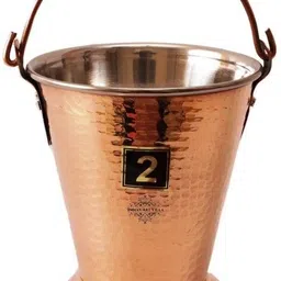indianartvilla Copper, Steel Serving Bowl Steel Copper Hammered Bucket image 2