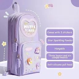 enrics Happy time purple Pouch Girls Large Capacity Best Thing to Put Pen Pencil Sharpener Rubber Art Plastic Pencil Box image 2