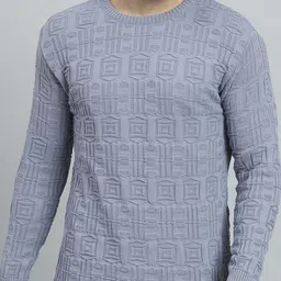 ewools Men Self Design Round Neck Grey Sweater-picture-16