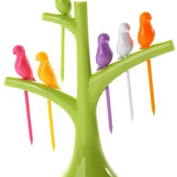 Bird Forks Set Colorful Fruit Forks Plastic Cute Snack Dessert Forks Bird Shape Party Toothpicks Creative Home Decoration Gadgets Tree Shape Holder Rack Party Home Décor fork set for kids | fork set with stand Disposable Plastic Fruit Fork-image-22