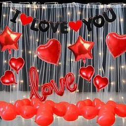 Solid I Love You Banner Cursive Love Matching Heart Star Foil Balloon-image-2