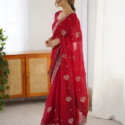 satrani Embellished, Embroidered Bollywood Jimmy choo, Chiffon Saree image 3