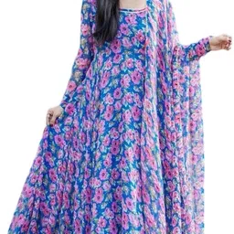 pristino Floral Print Georgette Stitched Anarkali Gown-picture-27