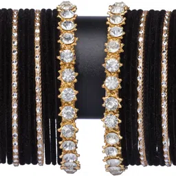 mamon creations Metal, Fabric, Alloy Crystal Gold-plated Bangle Set image 4