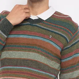 duke Men Striped V Neck Multicolor Sweater image 4
