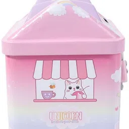komto Unicorn Printed House Shape Tin Money Bank for Boy and Girls Kids Coin Bank image 3
