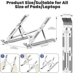 Vinishq Portable Foldable Aluminum Laptop Stand with Detachable USB Cooling Fan Adjustable Height & Angle Notebook Holder Aluminium Floor and Desk Stand Laptop Stand with Adjustable Height Compatible with Universal Laptops image 4