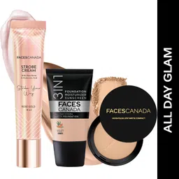 faces canada Strobe Cream (18ml) + Compact Powder (9gm) +Hydra Matte Foundation (18ml) |Glowy Highlighter-picture-27