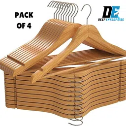 Lotus Wooden Hangers, Solid Wood Shirt Hangers Extra Smooth Finish Wooden Coat Pack of 4 Hangers For Coat-image-2