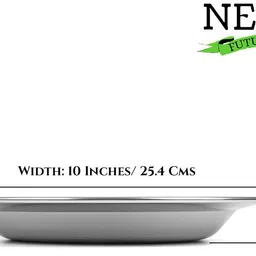 next future 10 Inches Heavy Stainless Steel Deep Soup/ Gravy Plate | Set of 6 Dinner Plates Rice Plates image 2