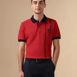 u.s. polo assn. Men Solid Polo Neck Pure Cotton Red T-Shirt-picture-13