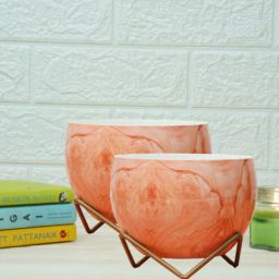 Metal Desk Pot MarblePink Print with stand Set Of 2 By Gold Dust-picture-14