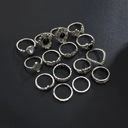 kairangi 15 PCs Combo Ring Set Boho Vintage Style Silver Oxidised Plated Knuckle Alloy Silver Plated Ring Set-picture-13