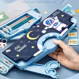 bafli Button Operated Multi-Layer Multi-Functional Magnetic Pencil Box for Kids with Automatic Buttons Art Plastic Pencil Box image 2