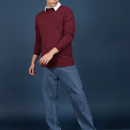 highlander Men Solid High Neck Red Sweater image 3