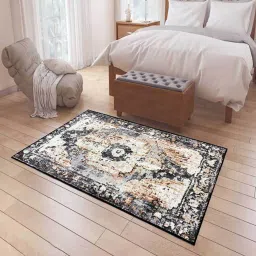 status Black Persian Polyester 5 ft x 7 ft Machine Made Carpet image 1