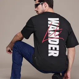 roadster Men Printed Round Neck Pure Cotton Black T-Shirt image 4