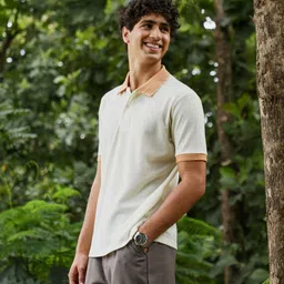 campus sutra Men Solid Polo Neck Cotton Blend Multicolor T-Shirt image 2