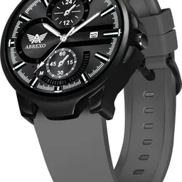 abrexo Chronograph Look Date Working Black Dial Grey Silicone Strap Watch For Boys Analog Watch - For Men Abx4025 BK GR SLN ST image 2