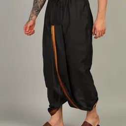 Sawariya handloom Mens Black Colour Panjakejam Readymade Golden Zari Dhoti Free size Embroidered, Striped, Solid Men Dhoti image 3