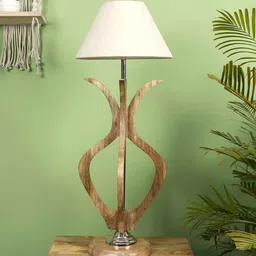 White Fabric Shade Table Lamp With Brown Base By Sapphire image 2