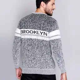 ewools Men Woven, Colorblock Round Neck Black Sweater image 2