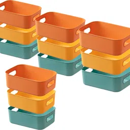 kuber industries Plastic (Set of 12) Plastic Storage Basket With Handle (Medium) Green, Yellow & Orange Storage Basket-picture-39