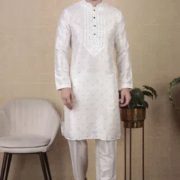 koshin Men Embellished, Embroidered Jacquard Straight Kurta-picture-11
