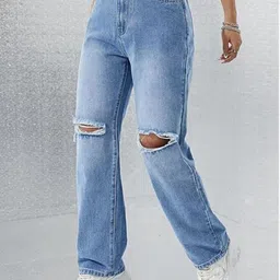 silver threads Women Straight Fit High Rise Light Blue Jeans image 3