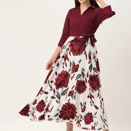 mast & harbour Women Fit and Flare Maroon Maxi/Full Length Dress image 1