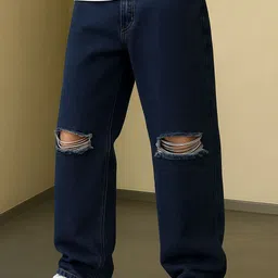 maahit Men Loose Fit Mid Rise Dark Blue Jeans image 4