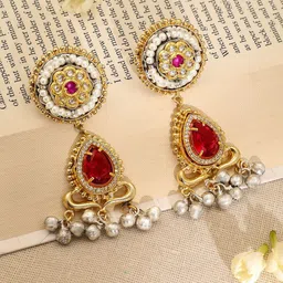 Rubans 22K Gold-Plated Ruby,Emerald & Blue Stone Studded Choker Set with Gold-Silver Beads image 5
