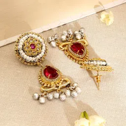 Rubans 22K Gold-Plated Ruby,Emerald & Blue Stone Studded Choker Set with Gold-Silver Beads image 3